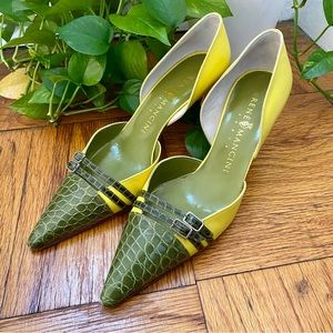Vintage Rene Mancini D’Orsey yellow and green heels